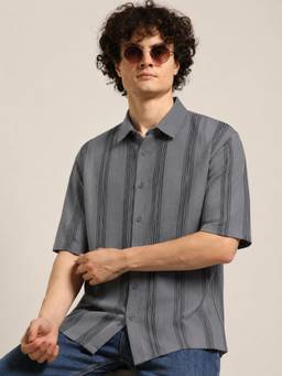 Parcel Yard - Grey Summer Wear Half Sleeve Striped Shirt