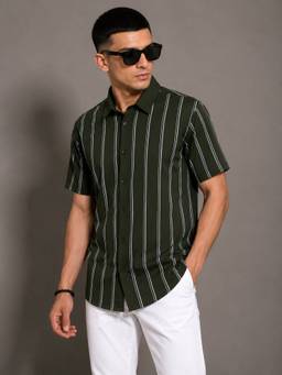 Parcel Yard - Olive Summer Wear Half Sleeve Striped Shirt
