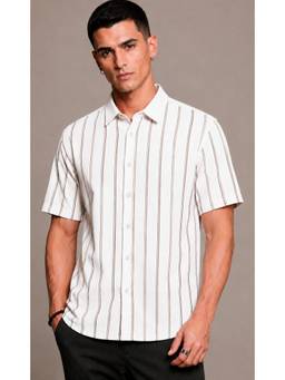 Parcel Yard - Men White Summer Wear Half Sleeve Striped Shirt