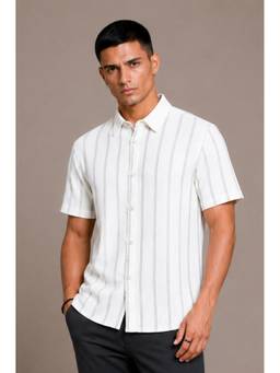 Parcel Yard - Mens White Summer Wear Half Sleeve Striped Shirt