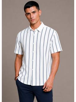 Parcel Yard - White Summer Wear Half Sleeve Striped Shirt