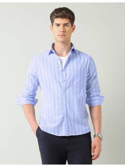 AD By Arvind - Blue Vertical Striped Regular Fit Shirt