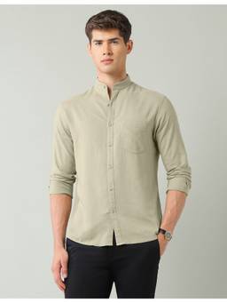 AD By Arvind - Green Solid Slim Fit Mandarin Neck Shirt