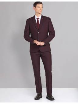AD By Arvind - Maroon Tailored Regular Fit Dobby Two Piece Blazer with Pant