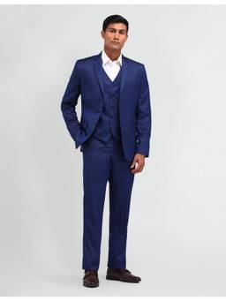 AD By Arvind - Blue Tailored Fit Three Piece Blazer with Waistcoat and Pant