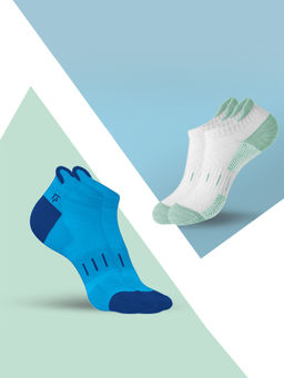 Footprints - Blue & White Organic Cotton Bamboo Womens Ankle Terry Socks (Pack of 2)