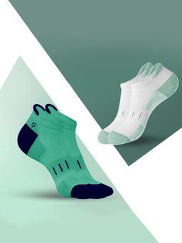 Footprints - Green & White Organic Cotton Bamboo Womens Ankle Terry Socks (Pack of 2)