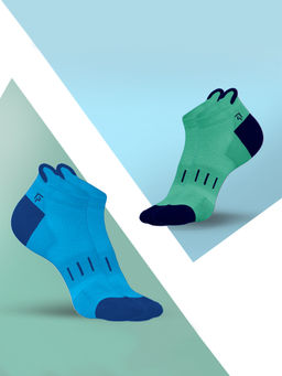 Footprints - Blue & Green Organic Cotton Bamboo Womens Ankle Terry Socks (Pack of 2)