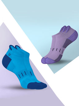 Footprints - Blue & Purple Organic Cotton Bamboo Womens Ankle Terry Socks (Pack of 2)