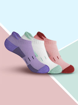 Footprints - Purple, White & Light Pink Organic Cotton Bamboo Womens Ankle Terry Socks (Pack of 3)