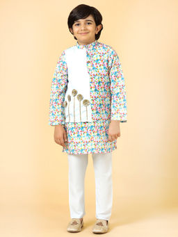 A.T.U.N. - Boys Multi-Color Cube Printed Kurta with Pyjama (Set of 2)