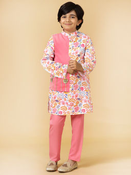 A.T.U.N. - Boys Rouge Floral Printed Kurta with Pyjama (Set of 2)
