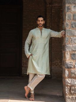 Preevin - Mint Big Border Full Embroidered Kurta with Churidar