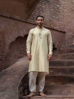 Preevin - Lemon Dots Full Embroidered Kurta with Churidar