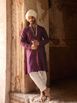 Preevin - Wine Dot's Full Embroidered Kurta with Churidar