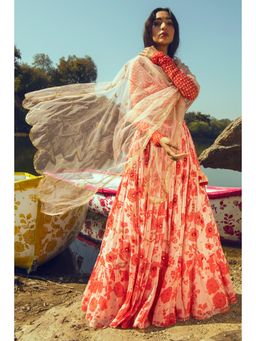 Paulmi & Harsh - Nadya Red Lehenga with Stitched Blouse and Dupatta