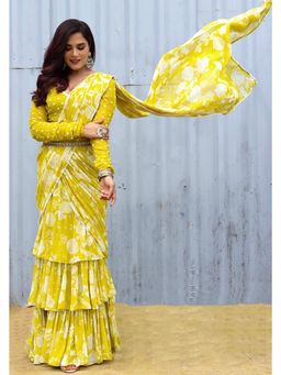 Paulmi & Harsh - Nevra Yellow Saree with Stitched Blouse
