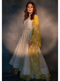 Paulmi & Harsh - Off White Nushratt In The Liva Anarkali Kurta with Sharara and Dupatta