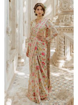 Paulmi & Harsh - Amaal Off White Pre-Draped Saree with Stitched Blouse and Belt