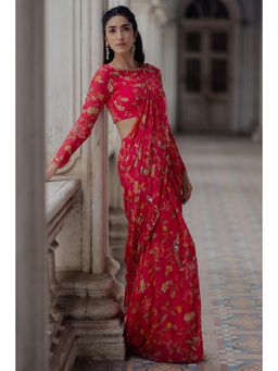 Paulmi & Harsh - Alaia Pink Pre-Draped Saree with Stitched Blouse