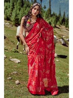 Paulmi & Harsh - Garnet Red Saree with Stitched Blouse and Petticoat
