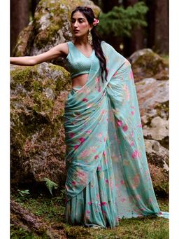 Paulmi & Harsh - Avni Blue Saree with Stitched Blouse and Petticoat