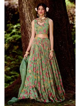Paulmi & Harsh - Soleil Green Lehenga with Stitched Blouse and Dupatta