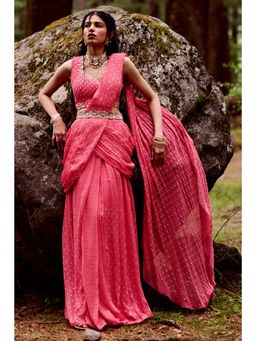 Paulmi & Harsh - Sabine Pink Pre-Draped Saree with Stitched Blouse and Belt