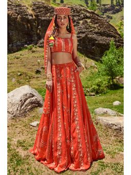 Paulmi & Harsh - Amy Orange Lehenga with Stitched Blouse and Dupatta