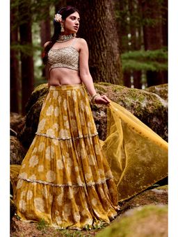 Paulmi & Harsh - Lea Mustard Lehenga with Stitched Blouse and Dupatta