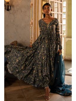 Paulmi & Harsh - Navy Blue Mayra Anarkali Dress with Dupatta