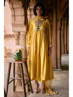 Paulmi & Harsh - Yellow Elizabeth Anarkali Kurta with Palazzo and Dupatta