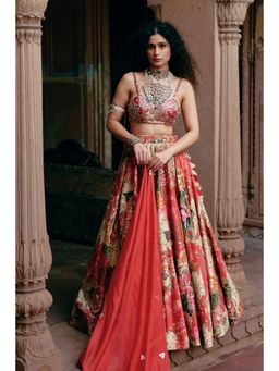 Paulmi & Harsh - Noa Red Lehenga with Stitched Blouse and Dupatta
