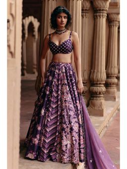 Paulmi & Harsh - Aubrey Purple Lehenga with Stitched Blouse and Dupatta