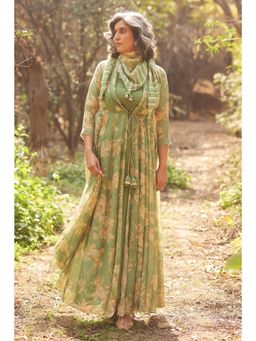 Paulmi & Harsh - Green Fawn Anarkali Dress with Slip and Scarf