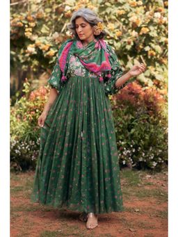 Paulmi & Harsh - Green Lucy Anarkali Dress with Scarf