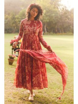 Paulmi & Harsh - Red Lark Anarkali Dress with Scarf