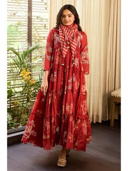 Paulmi & Harsh - Rust Indy Anarkali Dress with Scarf and Slip