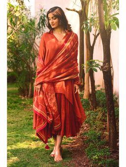 Paulmi & Harsh - Rust Peyton Anarkali Dress with Slip and Dupatta