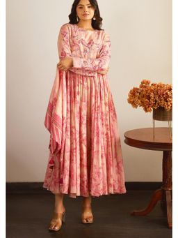Paulmi & Harsh - Pink Rosa Anarkali Dress with Scarf