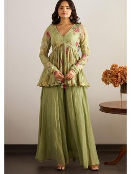 Paulmi & Harsh - Olive Leah Peplum Top with Sharara