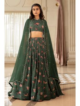 Paulmi & Harsh - Davina Green Lehenga with Stitched Blouse and Dupatta