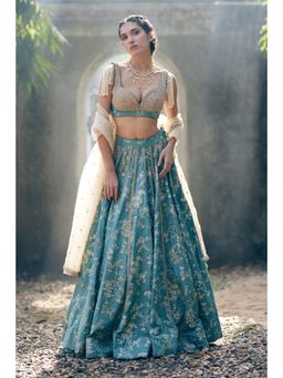 Paulmi & Harsh - Adele Blue Lehenga with Stitched Blouse and Dupatta