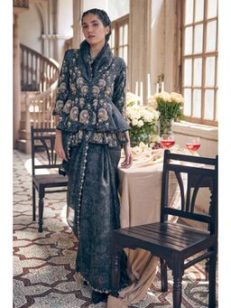 Paulmi & Harsh - Faye Black Saree Peplum with Jacket and Petticoat