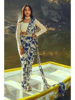 Paulmi & Harsh - Aurelia Indigo Pre-Draped Saree with Stitched Blouse and Belt