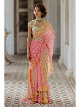 Paulmi & Harsh - Amina Multi-Color Pre-Draped Saree with Stitched Blouse and Belt