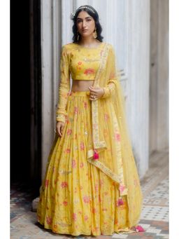 Paulmi & Harsh - Refa Yellow Lehenga with Stitched Blouse and Dupatta