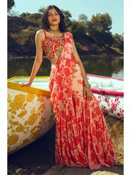 Paulmi & Harsh - Elly Pink Saree with Stitched Blouse