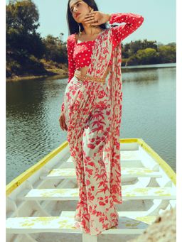 Paulmi & Harsh - Lily Pink Pre-Draped Saree with Stitched Blouse and Belt