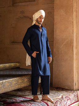 Preevin - Indigo Blue Line Sequence Kurta with Churidar